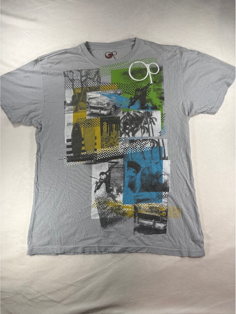 Ocean Pacific Graphic Print T-Shirt Medium Gray Cotton Casual Tee